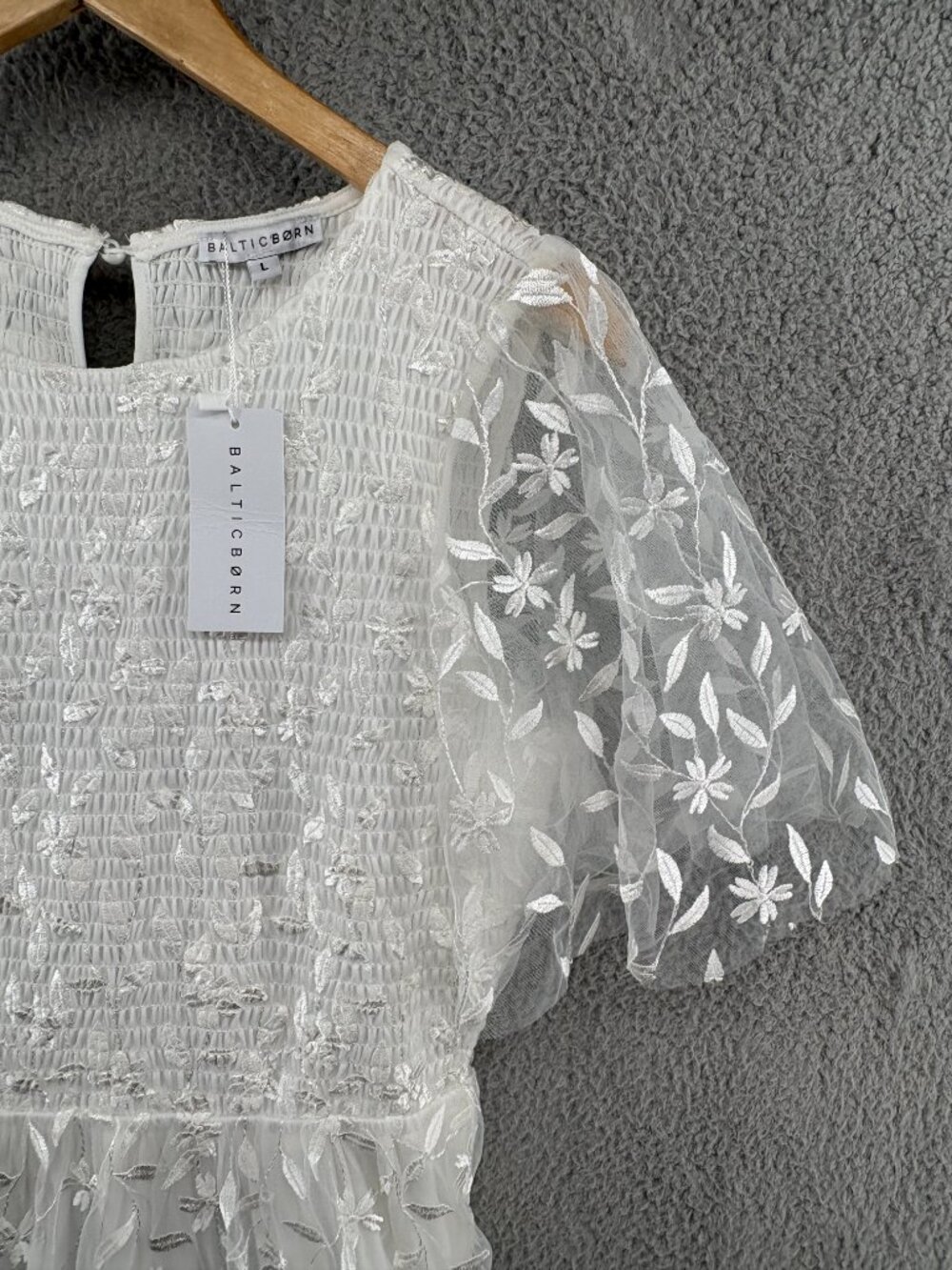 Baltic Born Kendra White Embroidered Smocked Midi Dress L NWT - Picture 5 of 15
